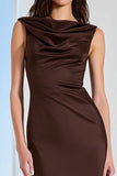 Coffee Satin Sheath Bateau Neck Long Bridesmaid Dress