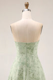 Floral Dusty Sage Strapless Sheath Long Bridesmaid Dress