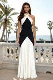 Black and White Sheath Criss Cross Neck Backless Long Formal Dress