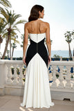 Black and White Sheath Criss Cross Neck Backless Long Formal Dress