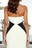Black and White Halter Neck Ruched Sheath Long Formal Dress