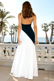 Black and White Sheath Backless Long Formal Dress with Keyhole