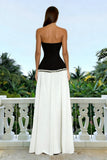 Sparkly Black and White Sweetheart Backless Long Formal Dress with Pearls