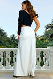 Black and White Cut Out One Shoulder Long Formal Dress with Slit