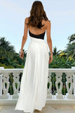 Black and White Halter Neck Sheath Pleated Long Formal Dress