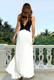 Black and White High Neck Backless Sheath Long Formal Dress