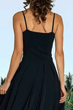 Black and White Spaghetti Straps A Line Long Formal Dress