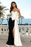 Black and White Mermaid Sweetheart Long Formal Dress with Bow