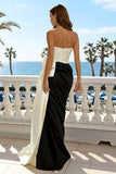 Black and White Mermaid Sweetheart Long Formal Dress with Bow