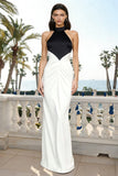 Black and White High Neck Sheath Maxi Formal Dress