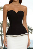 Sparkly Black and White Beaded Sweetheart Mermaid Long Formal Dress