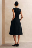 Simple Black Crew Neck A Line Midi Work Dress