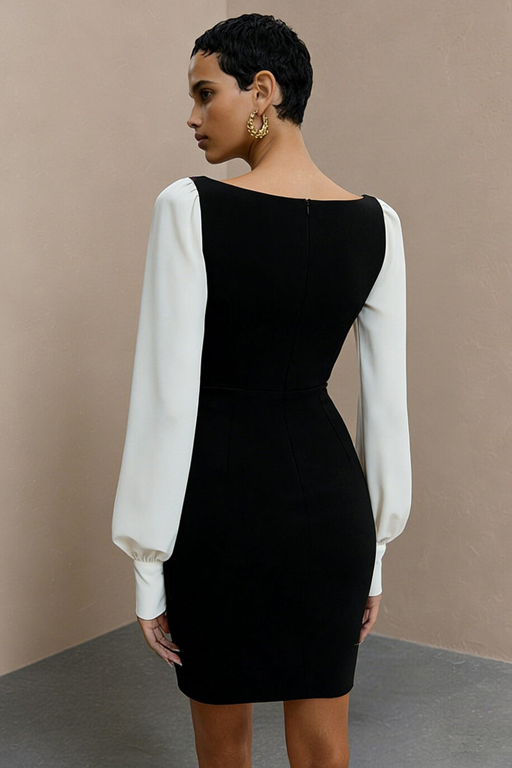 Leely Women Black and White Pencil Short Work Dress Bateau Neck