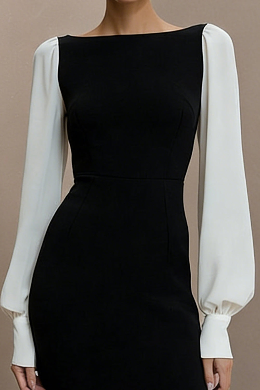 Leely Women Black and White Pencil Short Work Dress Bateau Neck