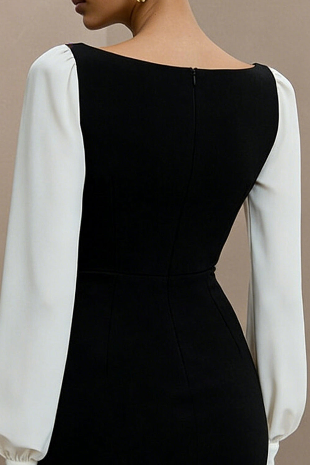 Leely Women Black and White Pencil Short Work Dress Bateau Neck