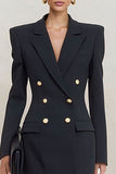 Black Peak Lapel Double Breasted Short Blazer Dress with Sleeves