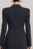 Black Peak Lapel Double Breasted Short Blazer Dress with Sleeves