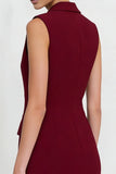 Burgundy Notched Lapel Double Breasted Short Blazer Dress with Ruffles