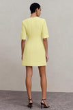 Light Yellow Crew Neck Short Sleeves Work Dress