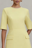 Light Yellow Crew Neck Short Sleeves Work Dress