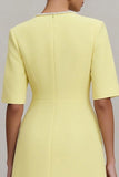 Light Yellow Crew Neck Short Sleeves Work Dress