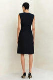 Black Crew Neck Pencil Midi Work Dress with Buttons