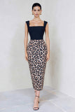 Black and Brown Pencil Leopard Print Midi Work Dress
