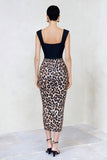 Black and Brown Pencil Leopard Print Midi Work Dress