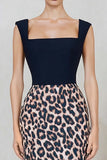 Black and Brown Pencil Leopard Print Midi Work Dress