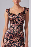 Brown Leopard Print Pencil Sweetheart Midi Work Dress
