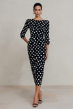 Black and White Polka Dots Bateau Neck 3/4 Sleeves Pencil Work Dress