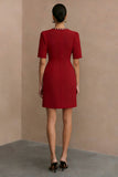 Ivory Crew Neck Short Pencil Work Dress with Sleeves