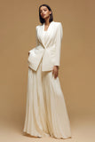 2 Piece Ivory Pleated Peak Lapel Long Business Suits