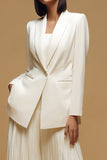 2 Piece Ivory Pleated Peak Lapel Long Business Suits