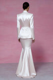 Ivory 2 Piece Peak Lapel Mermaid Long Sleeves Business Suits