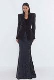 2 Piece Black Polka Dots Peak Lapel Mermaid Long Business Suits