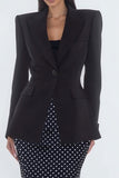 2 Piece Black Polka Dots Peak Lapel Mermaid Long Business Suits