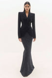 Black 2 Piece Polka Dots Mermaid Notched Lapel Long Business Suits