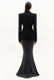 Black 2 Piece Polka Dots Mermaid Notched Lapel Long Business Suits