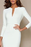Ivory Pencil V-Neck Midi Work Dress with Slit