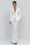 2 Piece Ivory Polka Dots Sheath Peak Lapel Long Business Suits
