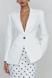2 Piece Ivory Polka Dots Sheath Peak Lapel Long Business Suits