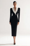 Black Shawl Lapel Pencil Midi Blazer Dress with Slit