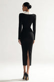 Black Shawl Lapel Pencil Midi Blazer Dress with Slit