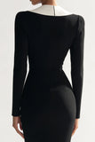 Black Shawl Lapel Pencil Midi Blazer Dress with Slit