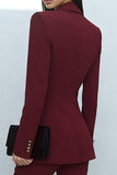 Burgundy 2 Piece Shawl Lapel Double Breasted Prom Suits with Buttons