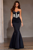 Black Mermaid Sweetheart Ruched Long Corset Prom Dress