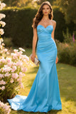Champagne Mermaid Ruched Sweetheart Long Prom Dress