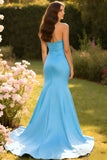 Champagne Mermaid Ruched Sweetheart Long Prom Dress