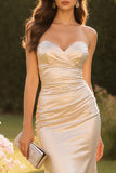 Champagne Mermaid Ruched Sweetheart Long Prom Dress